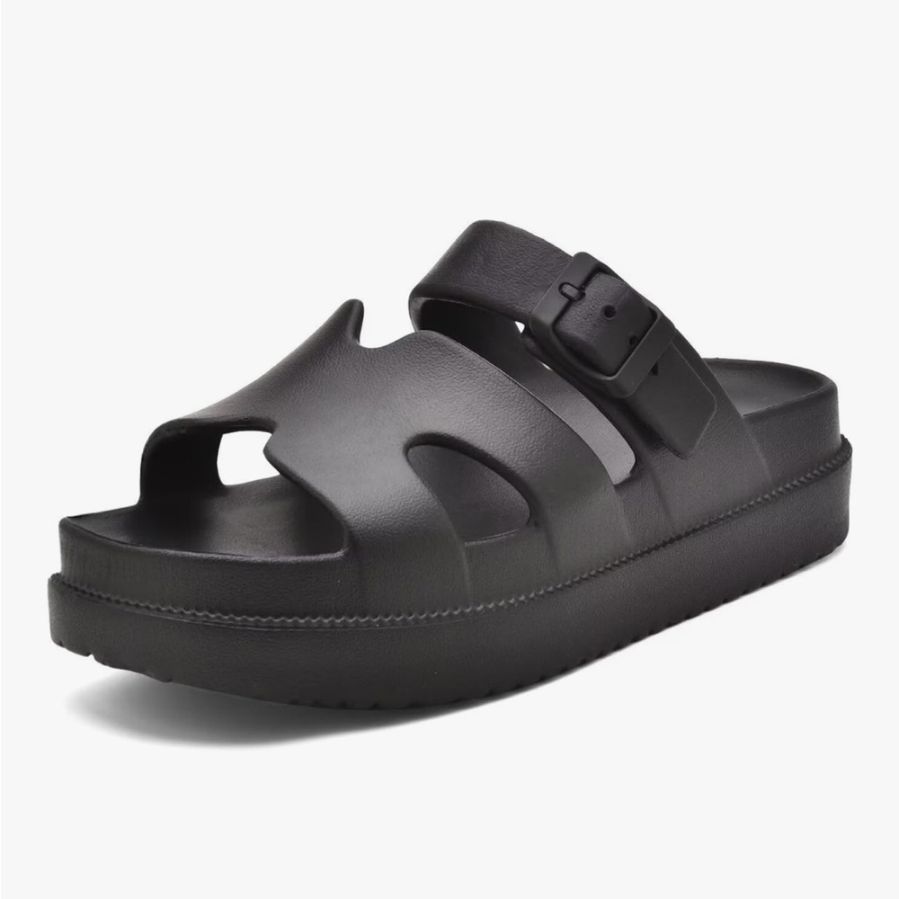 NWOT Black Womens Platform Sandals H-Strap Sandal Summer Beach Slides